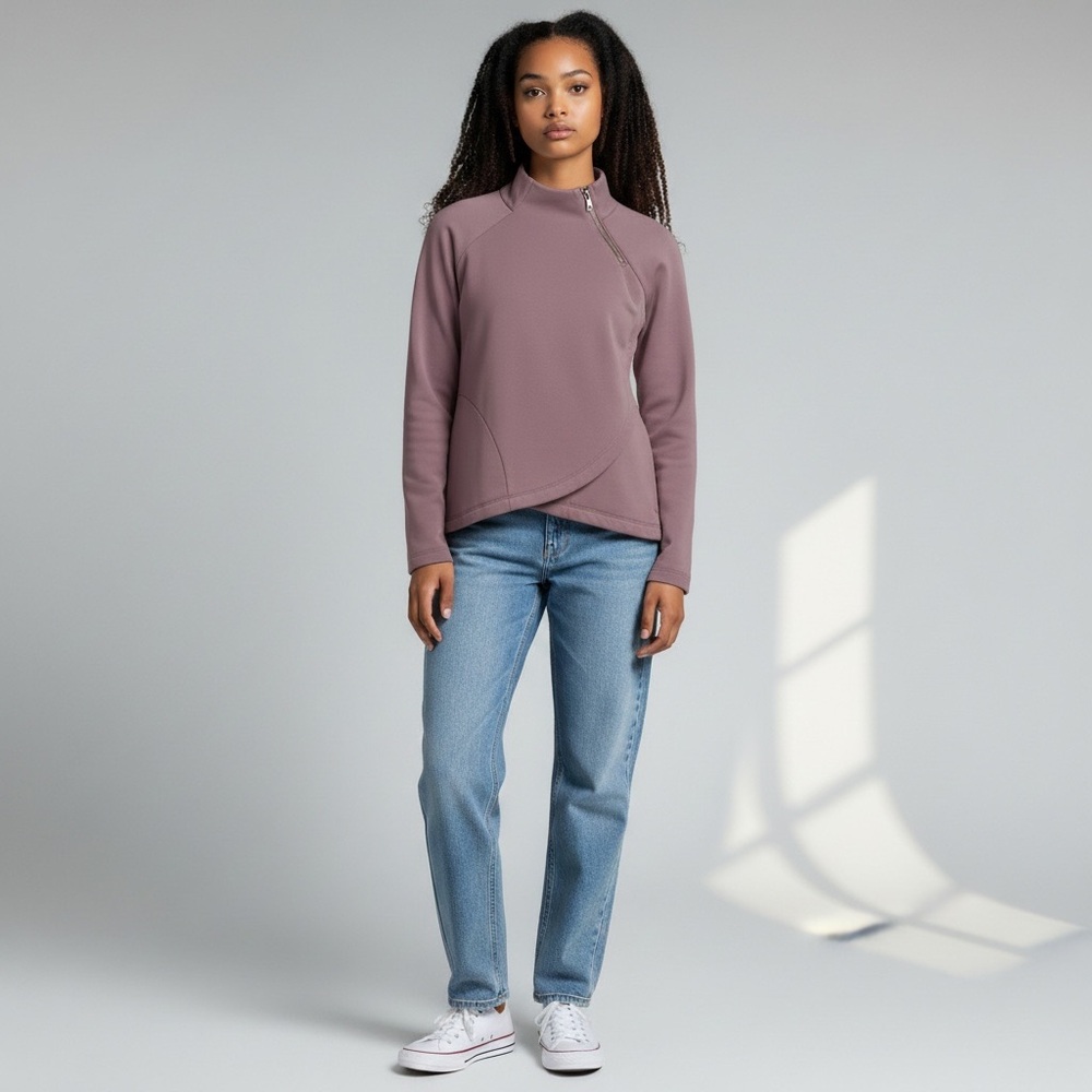 Athleta Asymmetrical Cozy Karma Asymmetrical Wrap Fleece Pullover – Size Small